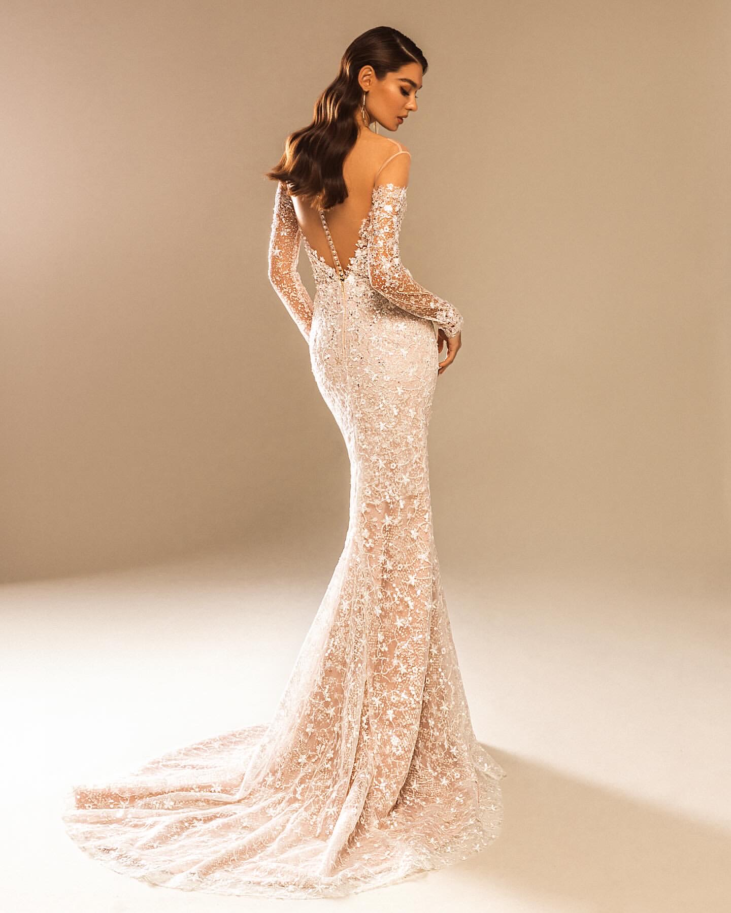 Aso Arabic Ebi Plus Size Ivory Illusion Mermaid Wedding Lace Detachable Train Sparkly Bridal Gowns Dresses