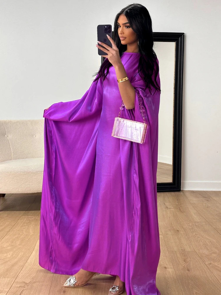 Eid Sliky Bat Sleeve Dress for Women Muslim Ramadan Party Abaya Long Morocco Kaftan Vestidos Dubai Robe Jalabiya 240715wtt