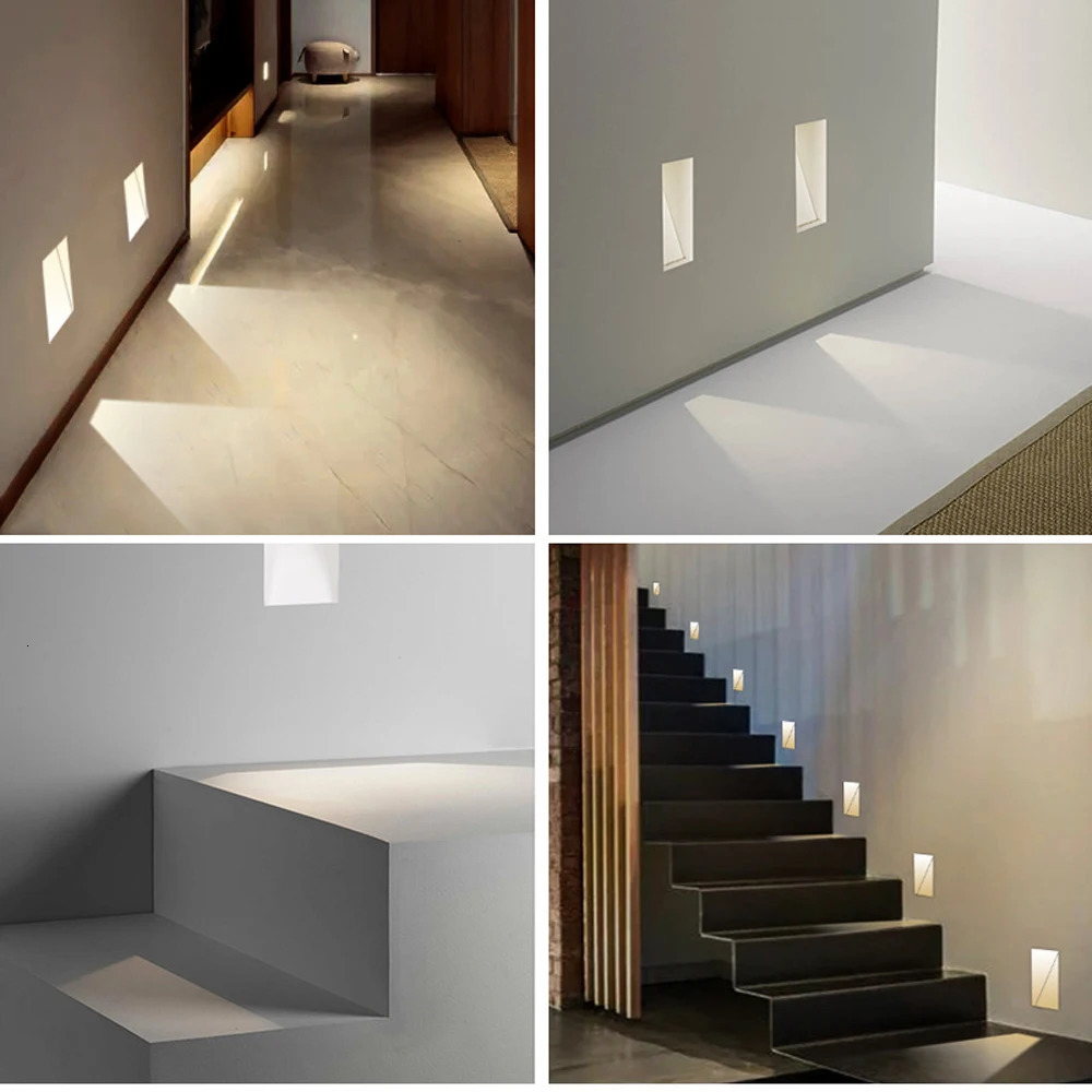 Embedded frameless LED step lights and stair wall lights with 3W motion sensors smart night lights for indoor bedroom ladder corners 100-240V 240716