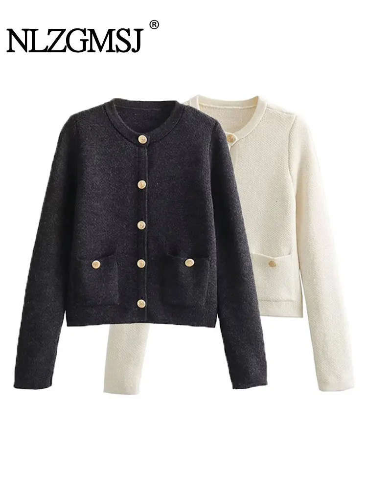 TRAF Autumn Knitted Slim Fitting Womens Cardigan Long Sleeve Pocket Single Breasted Female Sweater Fashion Lady Top 240712