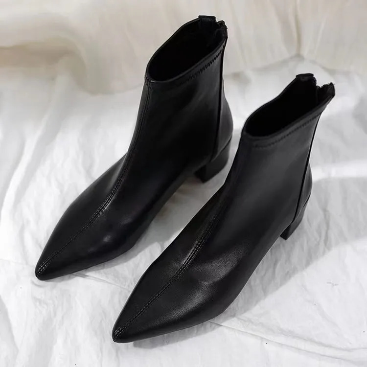 Pointed Toe Womens Ankle Boots Fashion Back Zippers Short Botas Ladies Elegant Square High Heel Winter Womens Footwear 240716 - view 6