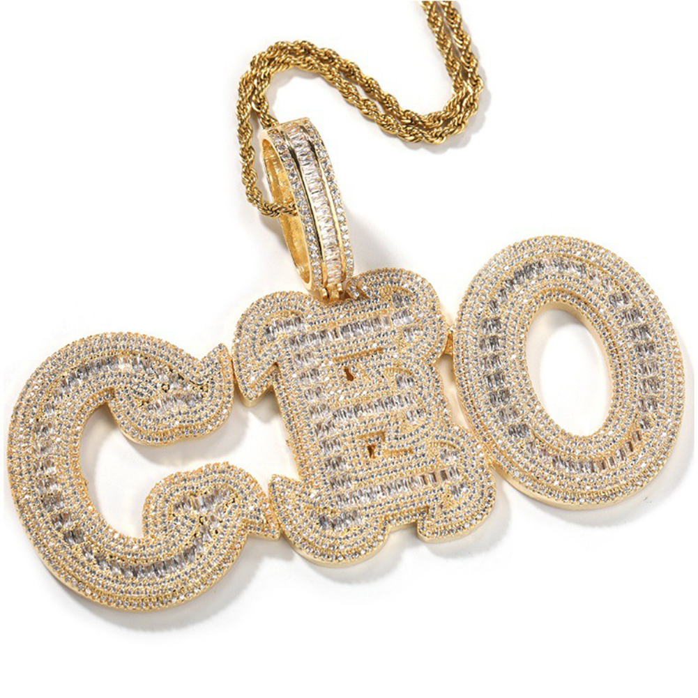 Hip Hop A-Z Custom Name Letters Pendant Necklace 5A T Zircon Women Mens Jewelry