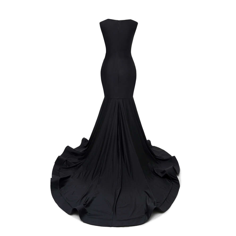 Vintage Black Satin Evening Dresses Crystal Illusion Embroidery Applique Beaded Sleeveless Formal Party Prom Gown Robe De Soiree