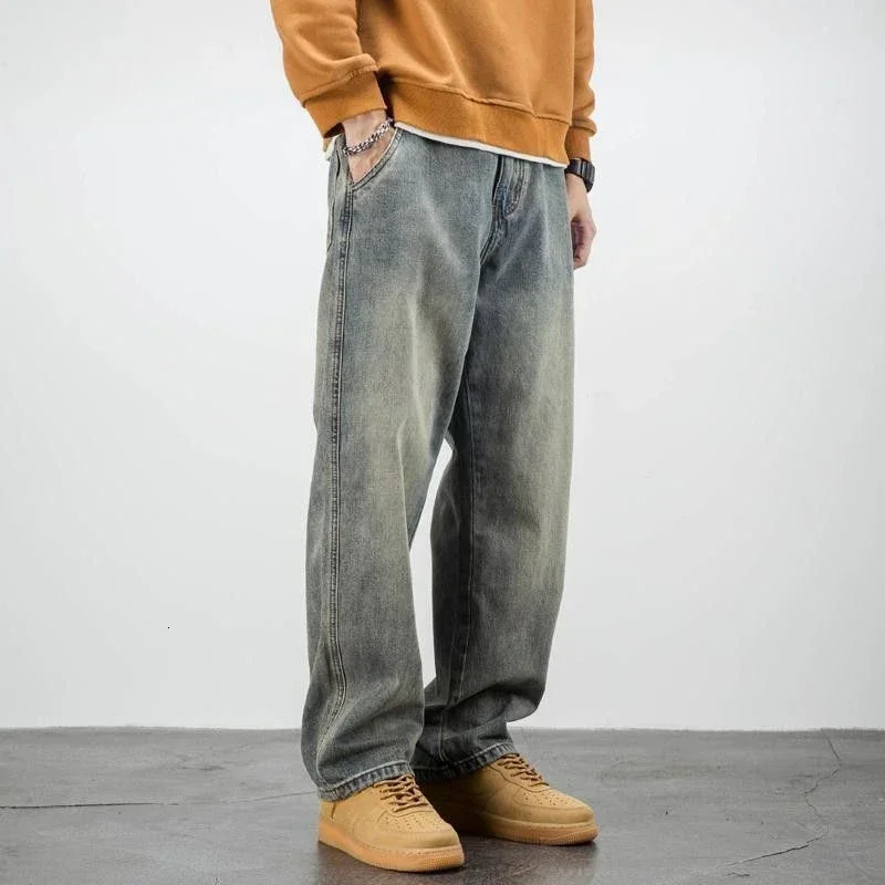 Trousers with Pockets Straight Male Cowboy Pants Vintage Jeans for Men Y2k Classic Loose Fashion Korean Autumn Baggy Xs 240712