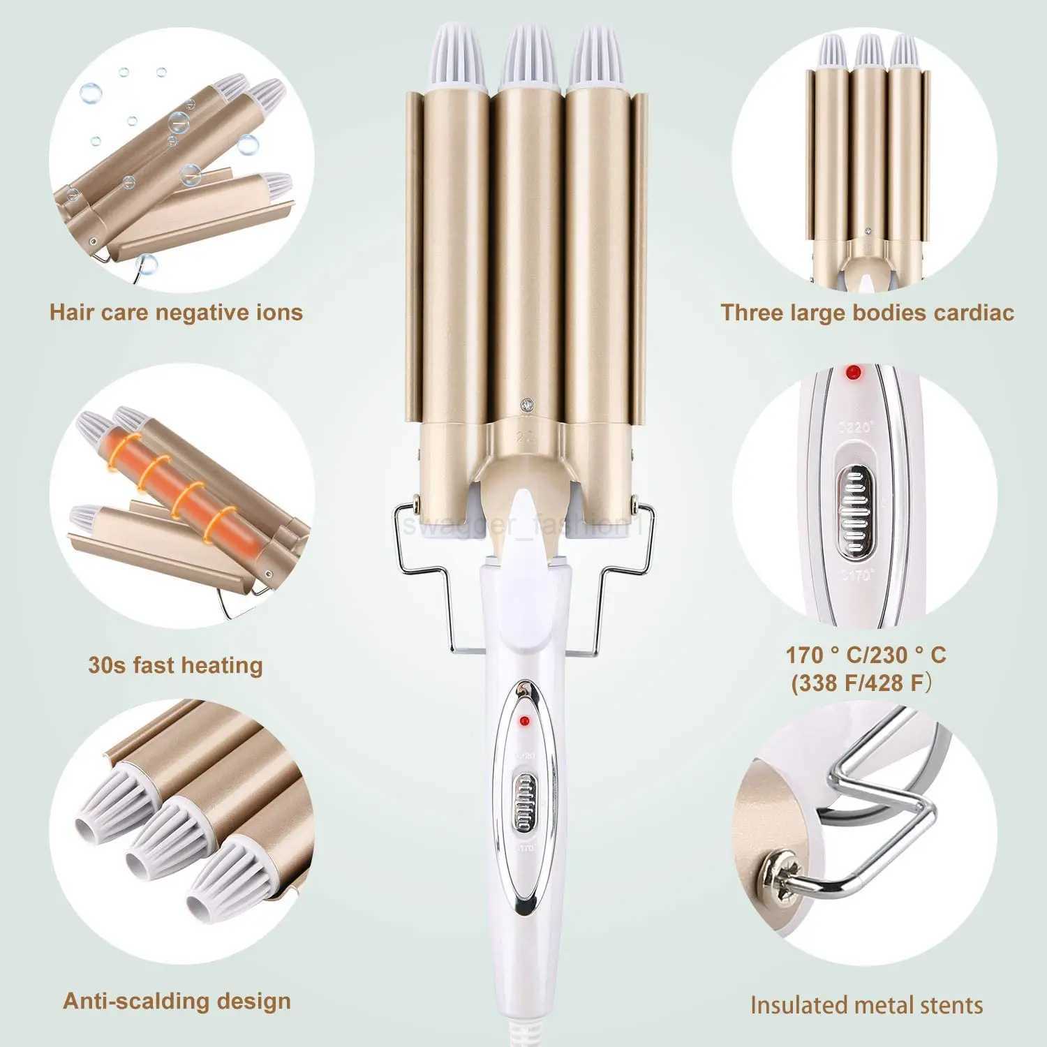 22mm Triple Barrel Hair Curling Iron Ceramic Hair Curler Professional Hair Waver Tongs Styling Tools for All Hair TypesB240719