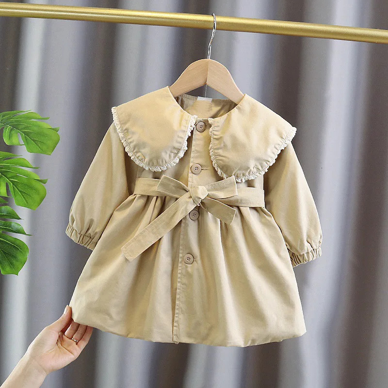 Girls Windbreaker Baby Coats College Style Top Spring Autumn Long French Childrens Clothing Kids Jackets Solid Casual Outerwear 240711