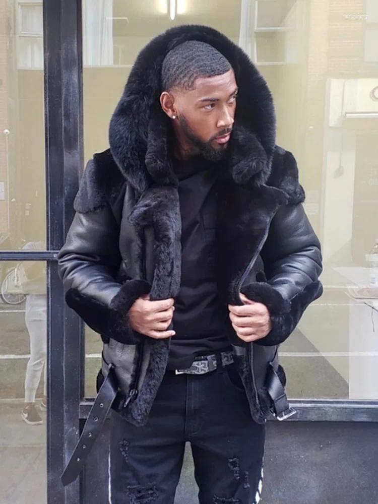Men's Jackets Winter Coat For Men Fashion Sheep Skin Warm Fur Hooded Shearling Jacket Motorcycle Thick Bomber M-5XL