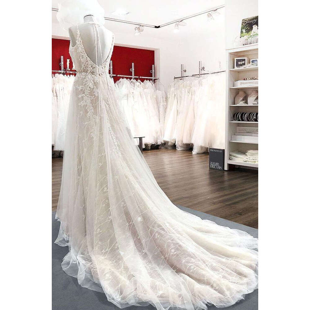 A Line Elegant Peals Wedding Dresses Appliques Embroidery Spaghetti Straps Bridal Gowns Formal Evening Vestidos De Novia