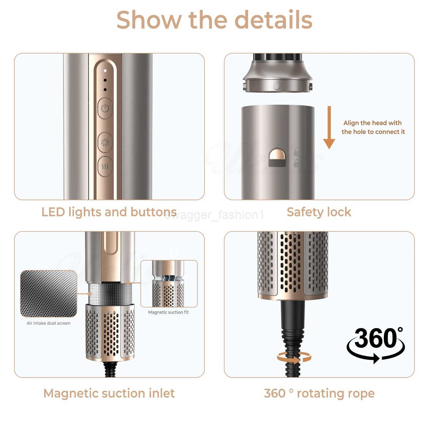 Hair Dryer Brush 6 in 1 Hot Air Brush Blow Dryer Brush in One with Volumizer Detachable Styler for Straightening Hair CurlingB240719