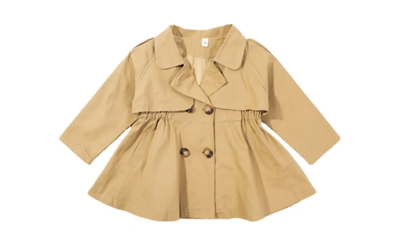 Spring Autumn Cotton Girl Toddler Trench kids Windbreaker Fashion Little Girl Double Breasted Jacket Outfits England Style 240711