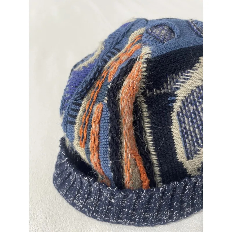 Kapital Japan Handmade Hats Men Knitted Blend Vintage Patchwork Warm Wool Cap Geometric Color Block Bonnets for Women Winter Hat 240717