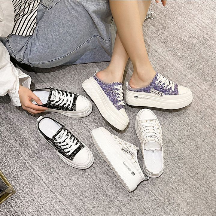 CCA-Limited Time Offer-Platform Half Slippers Wear Outside 2023 Fashion Flatform Heelless Little White Shoes XZ-2346