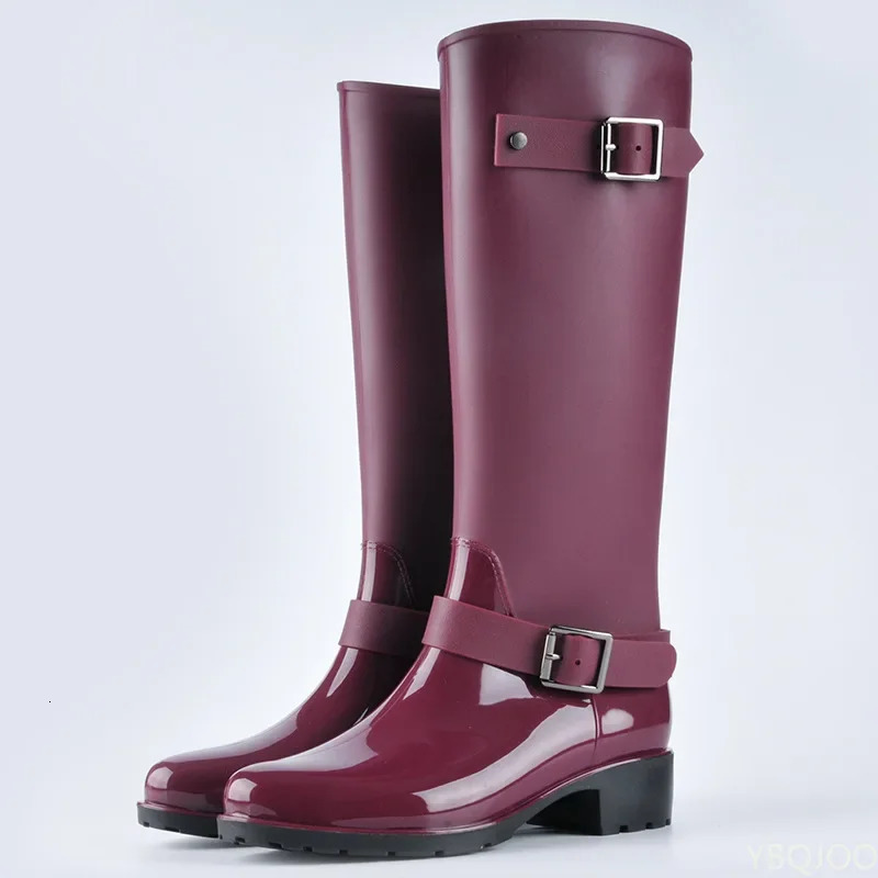Punk Style Zipper Tall Womens Pure Color Rain Boots Outdoor Rubber Water shoes For Female 36-41 Plus size 240712