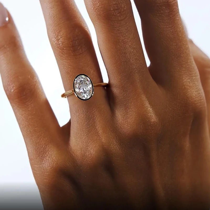 Original 925 Sterling Silver Solitaire Ring Oval Cut 5A Zirconia Lab Diamond 14k Gold Plated Wedding Engagement Ring Jewelry 240712