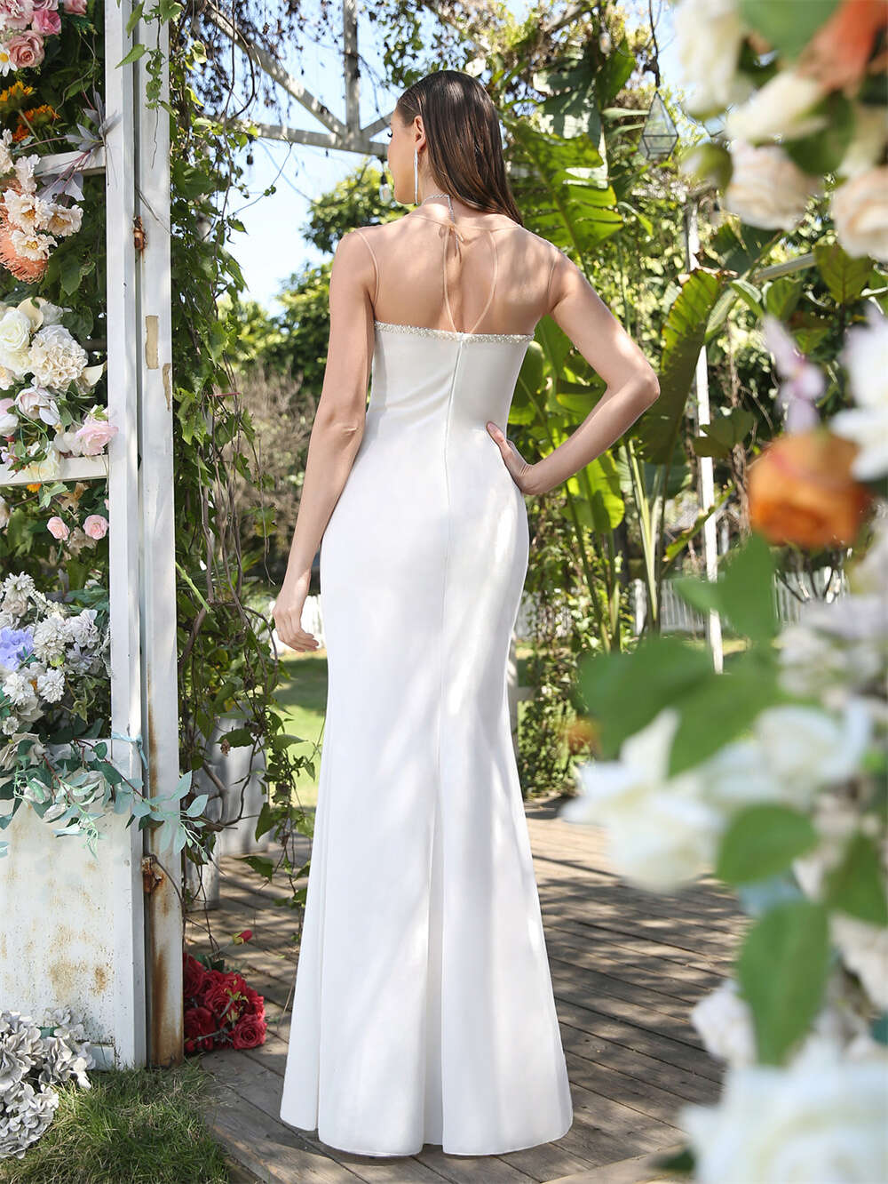 Simple Pearls Beach Mermaid Gold Lace Dress A-Line Puffer Short Sleeve V-Neck Pleat Tulle Bridal Gowns for Wedding Party