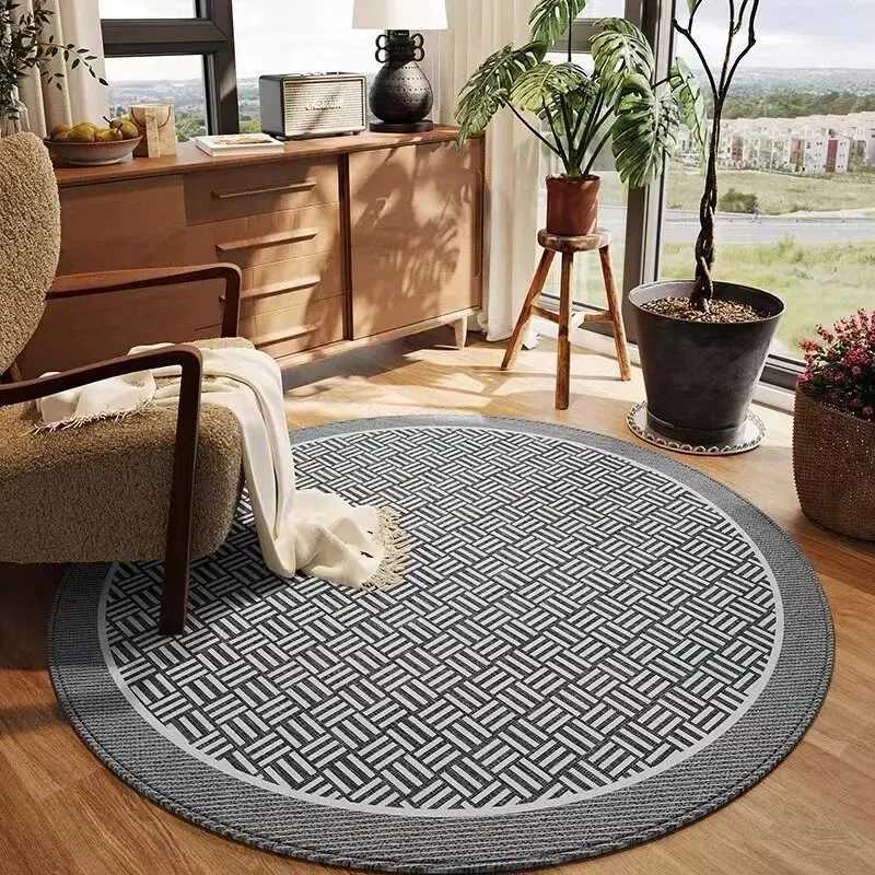 VIKAMA French Light Luxury Round Crystal Velvet Carpet Living Room Ssofa Bedroom Tea Table Blanket Study Rocking Chair Floor Mat