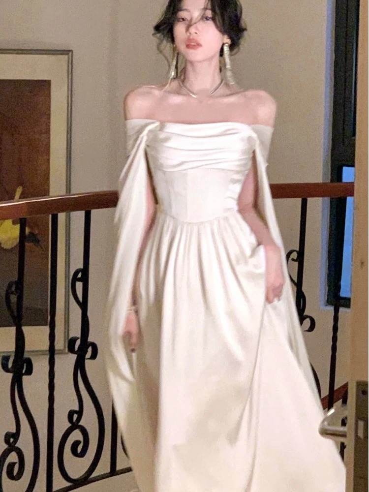 Elegant Wedding Evening Party White Dress Women France Vintage Princess Dresses Formal Occasion Vestidos Korean Chic Clothes 240712