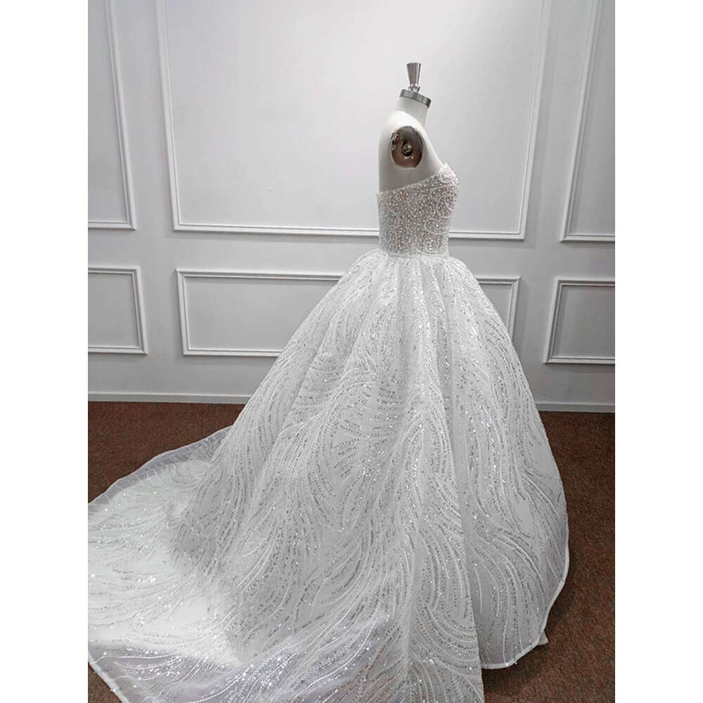 Strapless Pearls Wedding Dresses Women Exquisite Sequined Beading Sweetheart Bridal Gowns Formal Party Vestidos De Novia