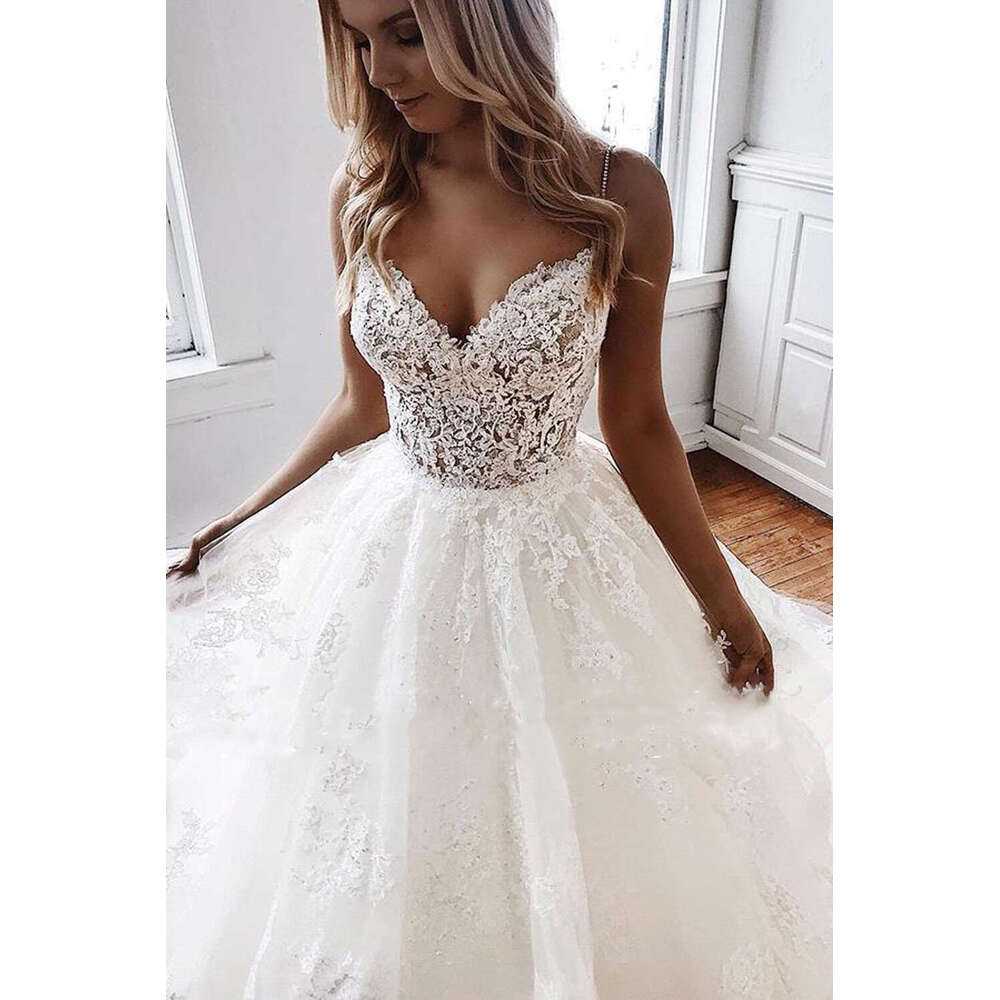 Lace Appliques Wedding Dresses For Women Spaghetti Straps Beaded Sleeveless Bridal Gowns A Line Formal Ocn Vestido De Novia