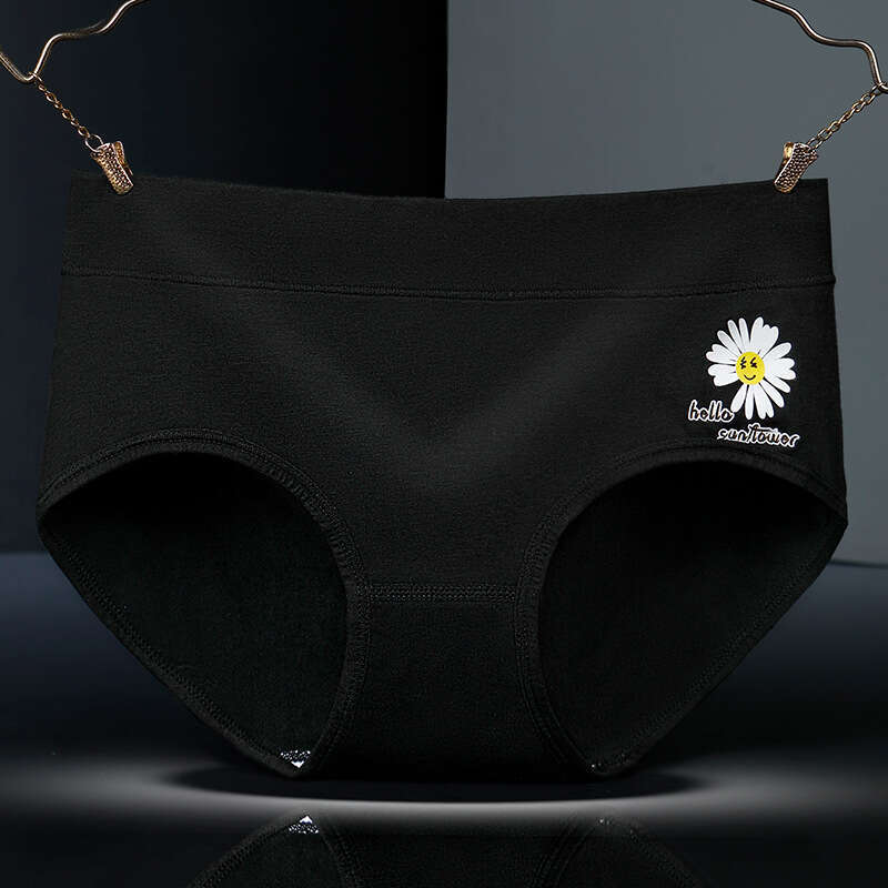 Graphite thin pure cotton underwear, printed triangle pants, women's mid waist antibacterial underwear