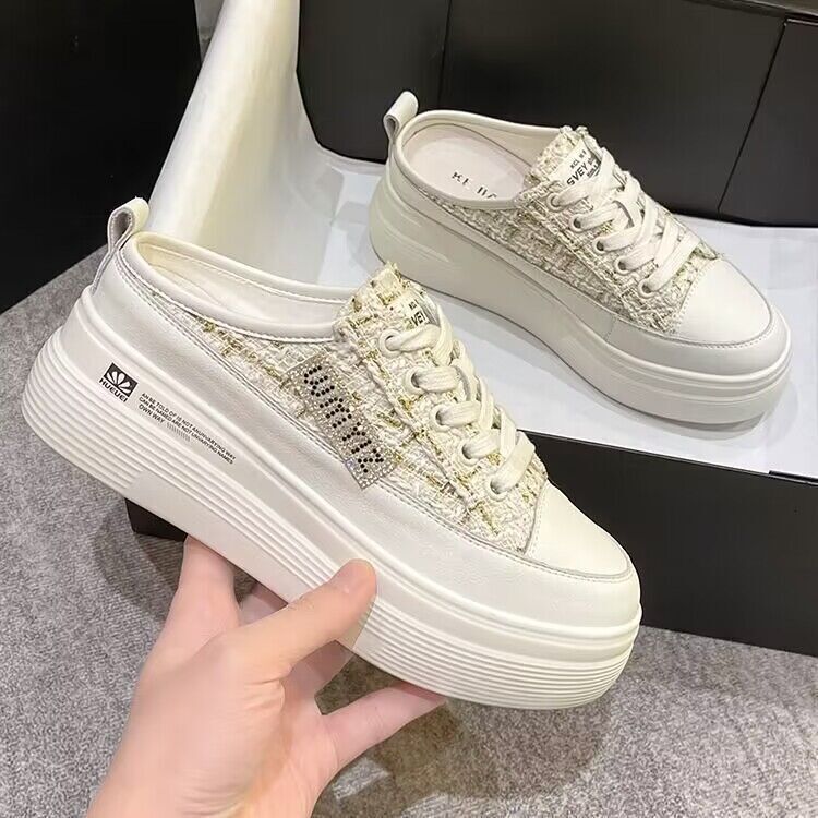 CCA-Limited Time Offer-Platform Half Slippers Wear Outside 2023 Fashion Flatform Heelless Little White Shoes XZ-2346