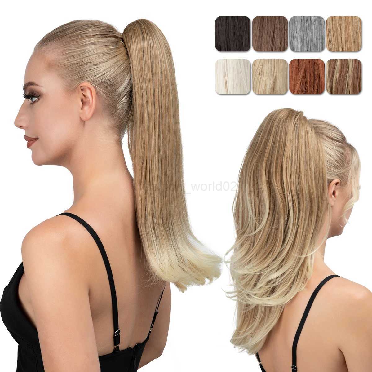 Synthetic claws clamped on ponytails hair extensions long straight fake blonde braids with elastic ponytailsX240719