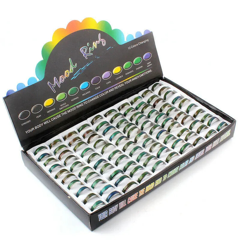 100 pieces/set of 6mm emotional rings feeling temperature changes color rings suitable for neutral women with a box of wholesale loose jewelry 240710