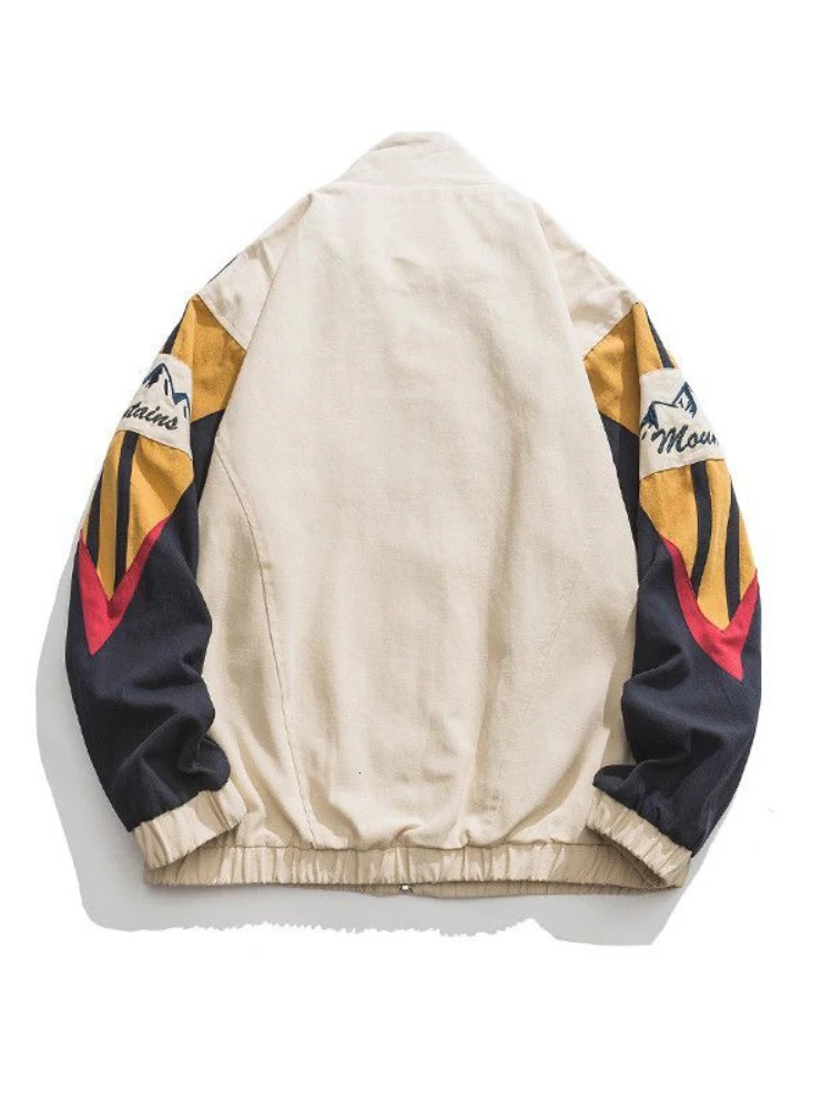 Gmiixder American Stand Collar Coat Men Autumn High Street Colorful Punching Jacket Unisex Oversize Patchwork Baseball Uniform 240717