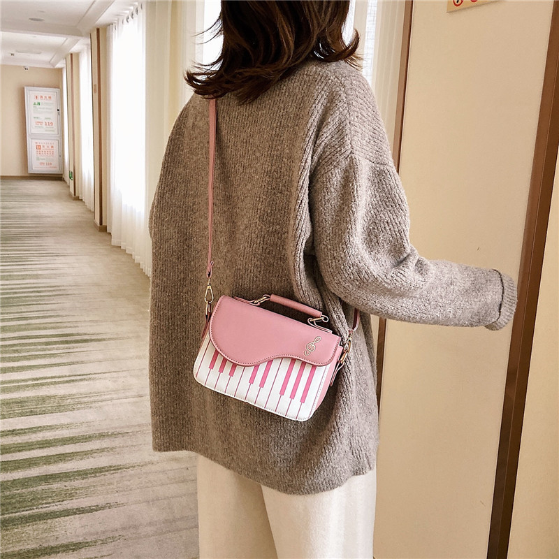Fashion color contrast embroidery small square bag girl sweet personality piano notes small satchel handbag handbag for women