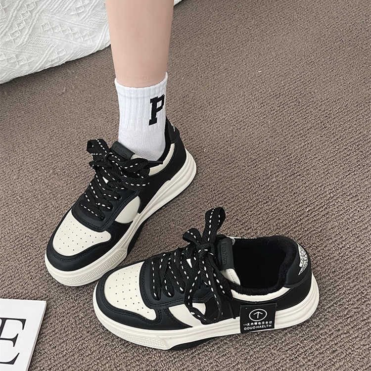 New Sneakers Muffin Thick Bottom Khaki Black White Color Matching Fashion Women's Casual Sports Shoes 2023 fedc