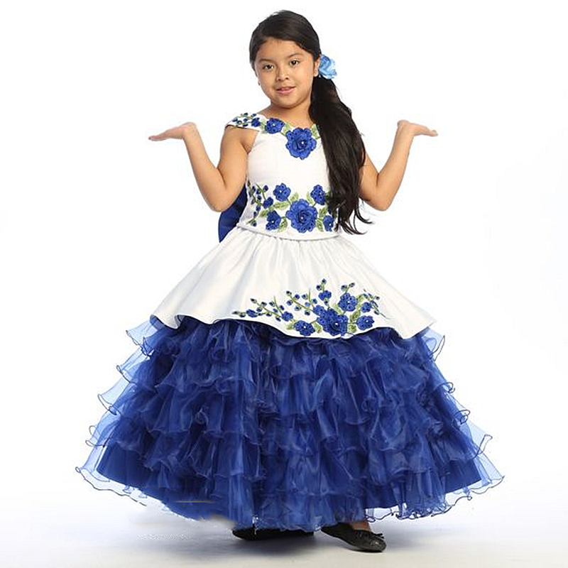 White And Red Flower Girls Dresses With Bow Back Embroidery Floral Lace Delicate Floor Length Tiered A-Line Pageant Gowns Kids Birthday Formal Wear We