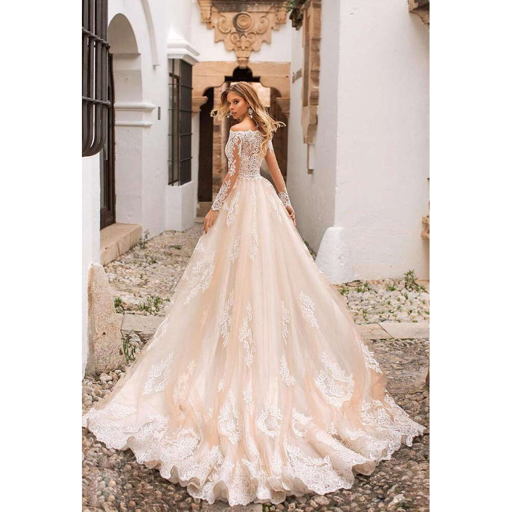 Champagne Mermaid Dresses 2023 Modern Detachable Train With Long Sleeve Jacket Appliques Wedding Gown Vestidos De Novia