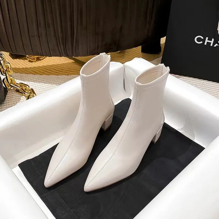 Pointed Toe Womens Ankle Boots Fashion Back Zippers Short Botas Ladies Elegant Square High Heel Winter Womens Footwear 240716 - view 3