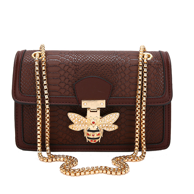 Luxury Brand Women Handbag New Retro Bee Female Shoulder Bag Simple High Quality Leather Cross-body Chain Handbag