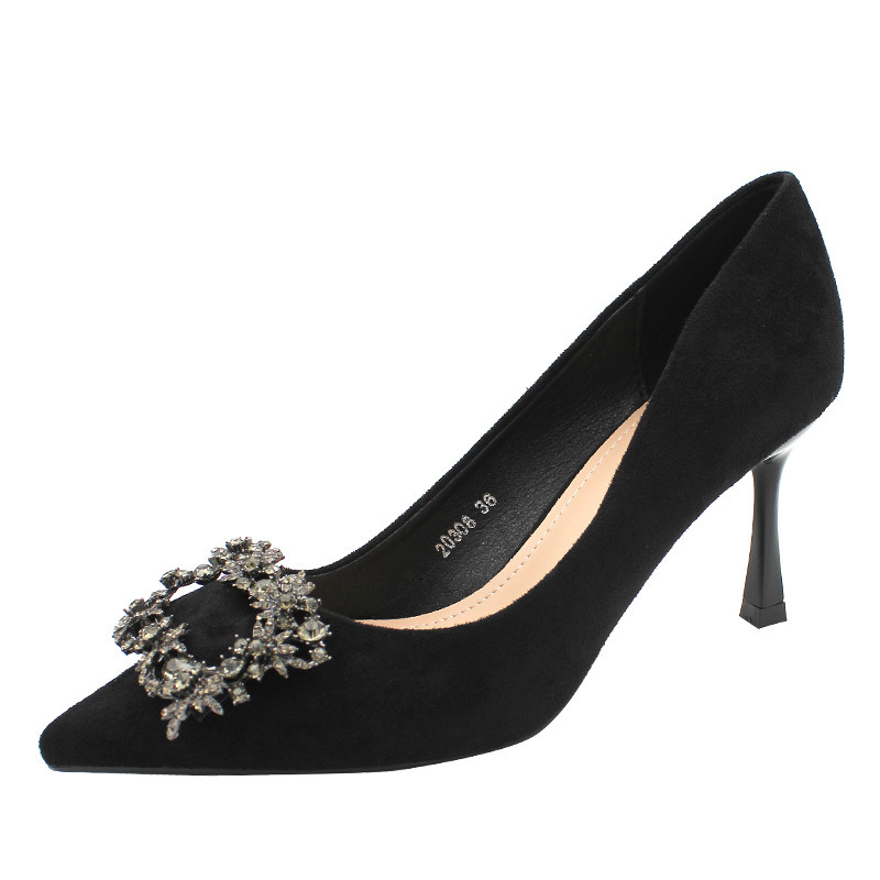 2023 buckle women suede leather pumps 6/8cm thin high heels wedding/party shoes escarpins femme EU35-39