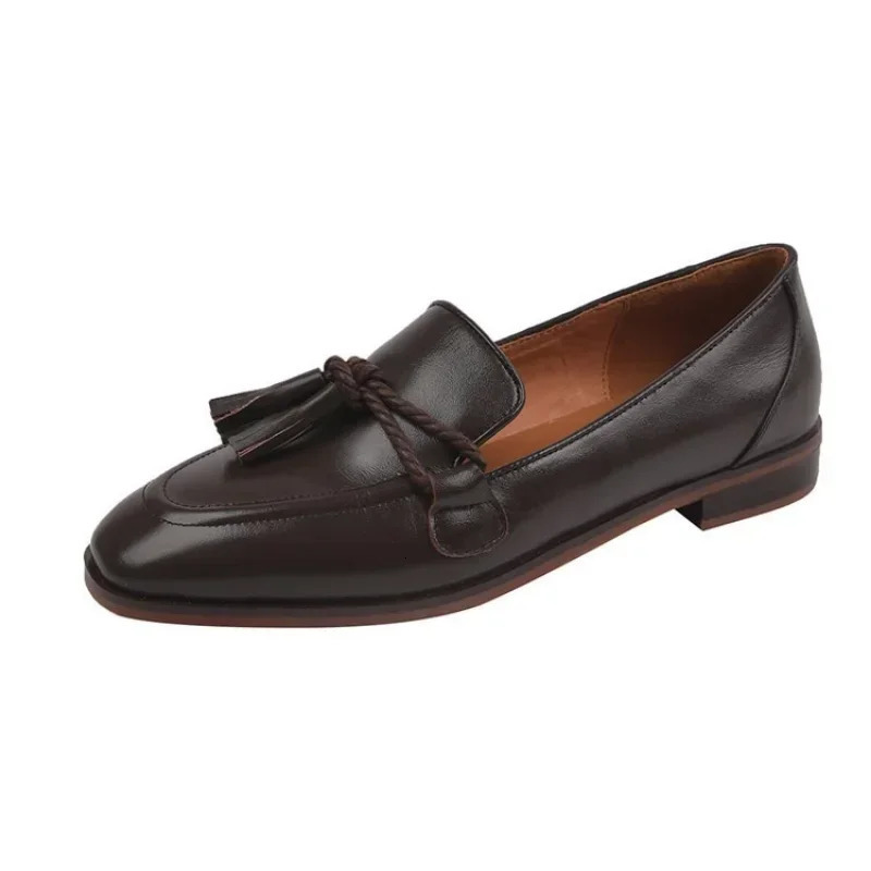 British Style Women Loafers Retro Tassels Pu Leather Shoes Low Heel Shallow Single Black Brown School Flat 240718