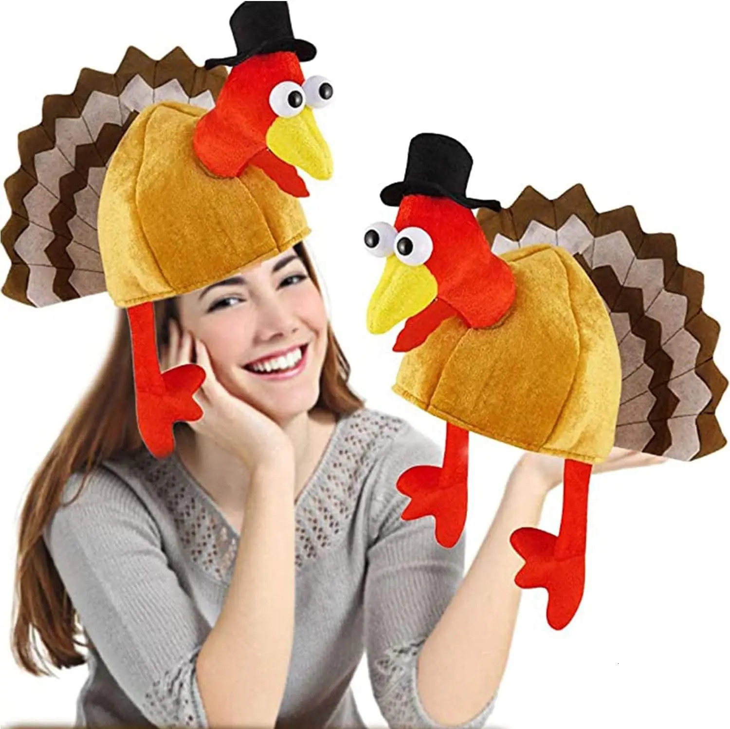 Plush Turkey Thanksgiving Hat With Head Legs And Tail Fancy Dress AccessoryThanksgiving Party Costume Outfit and Dress 240715