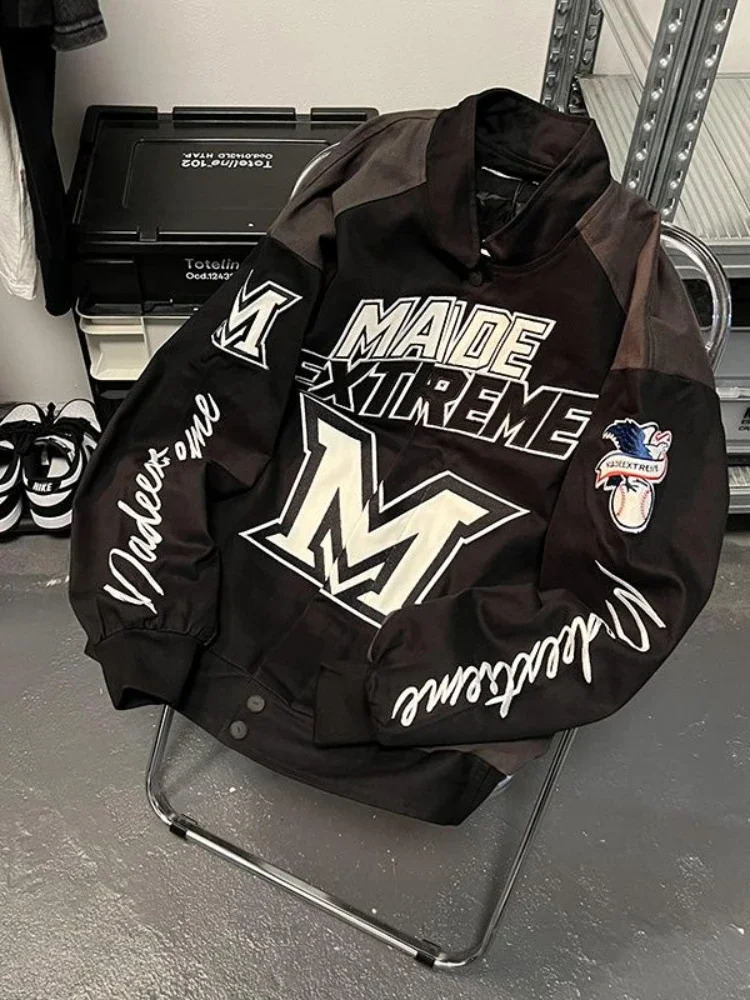 Gmiixder American Street Racing Jacket Men Women Cool Niche Embroidery Motorcycle Baseball Uniform Unisex Punk Letter Streetwear 240716