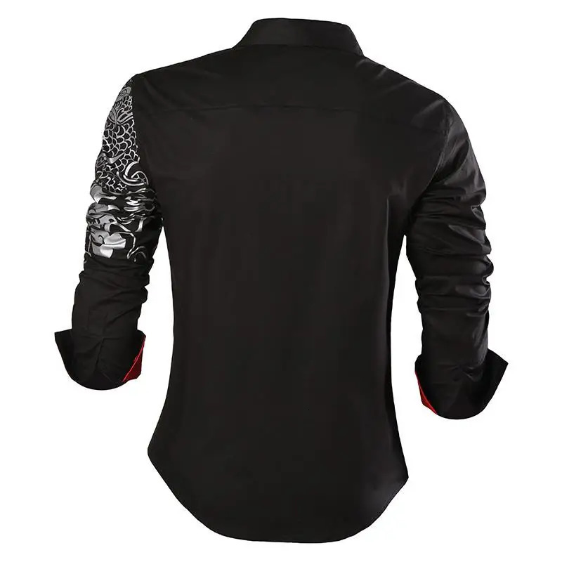 Sportrendy Mens Shirt Dress Casual Long Sleeve Fashion Dragon Stylish JZS041 240710