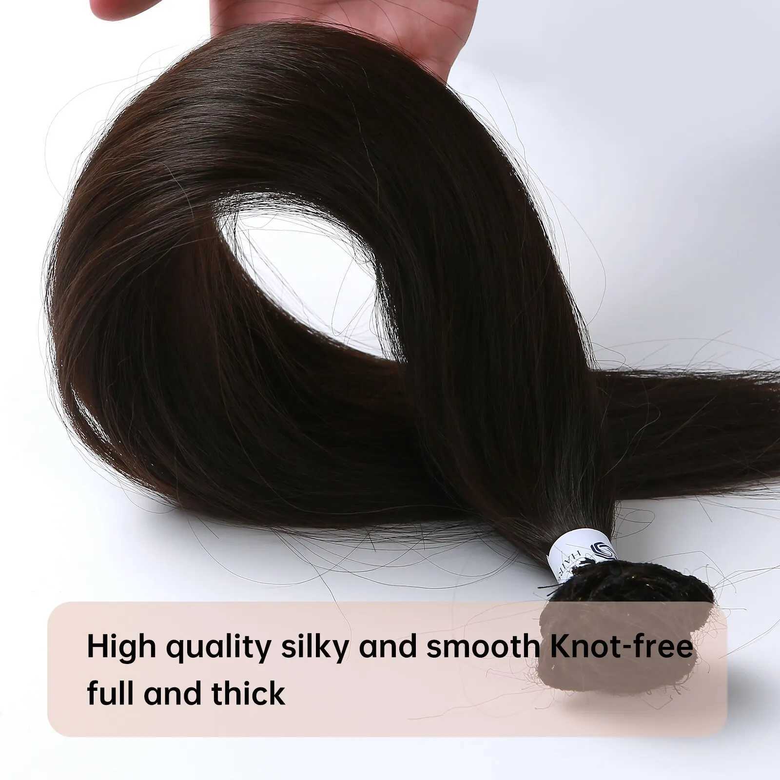 Synthetic long straight hair clip hair 7pcs/set dark brown hair suitable for womens natural fake hairX240719