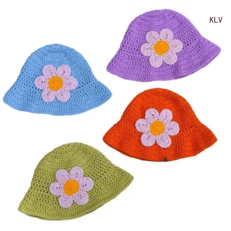 Elegant Bucket Hat Colorful Crochet Hat Holiday Decors Vacation Hat Western Cloch for Schoolgirls 240712