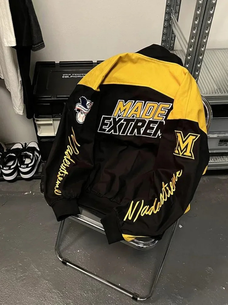 Gmiixder American Street Racing Jacket Men Women Cool Niche Embroidery Motorcycle Baseball Uniform Unisex Punk Letter Streetwear 240716