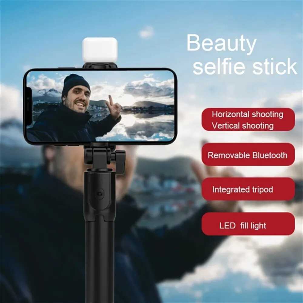 with Fill Lamp Foldable Wireless Selfie Stick Bluetooth Remote Shutter Tripod 360 Rotation for Youtube Tiktok Live Fill LightM240719