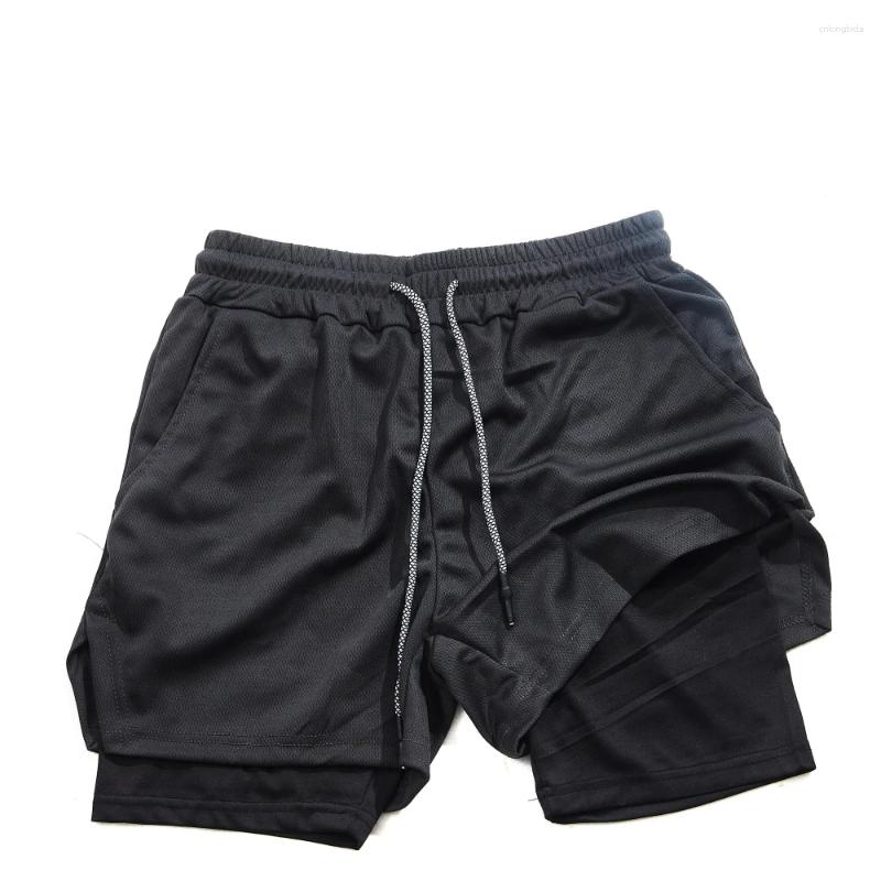 Men's Shorts And Women's Double-layer Fitness With Drawstring Mesh Lining Elastic Waist Breathable 2-in-1 Quick Drying
