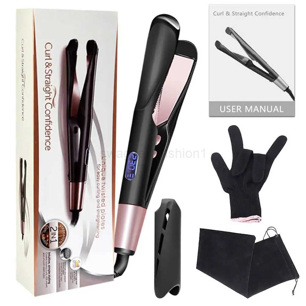 Hair Straightener And Curler 2 in 1 Ceramic Tourmaline Twist Straightening Curling Hair Styling Flat Iron Tool Dual VoltageB240719