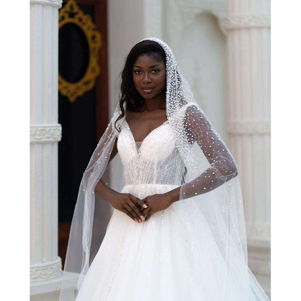 Classic Wedding Dresses Sequins Beading Bridal Gowns A Line Spaghetti Straps V Neck Custom Made Vestidos De Novia 0719