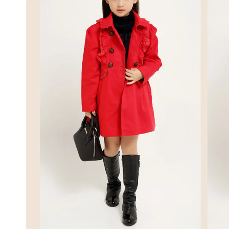 Spring Autumn Girls Lace EdgeTrench Coats Fashion Kids Windbreaker Girl Jacket Teenager Outerwear Children Long Clothes 240711