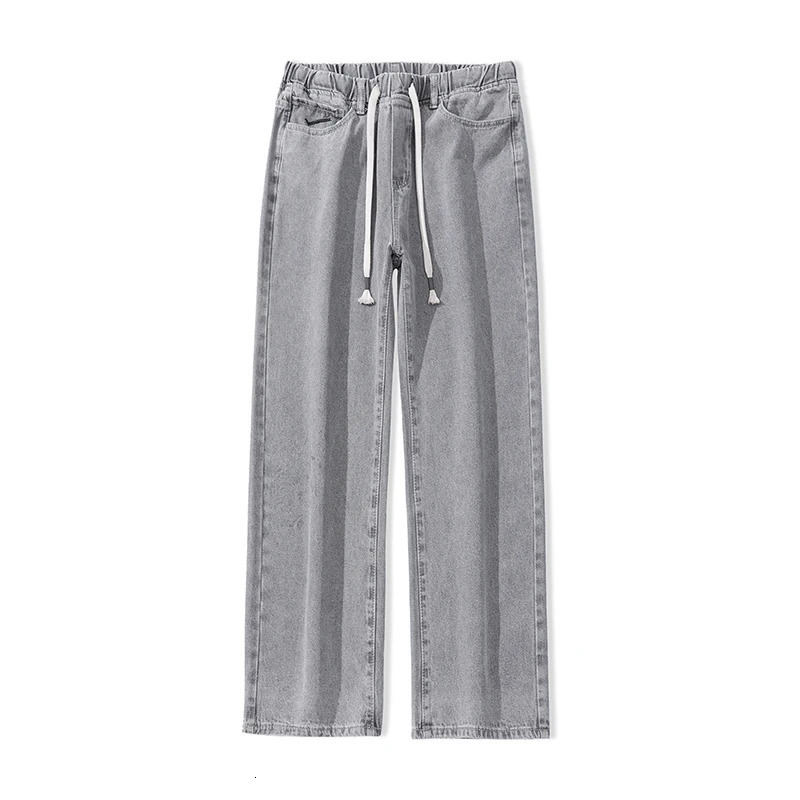 Jeans For Men Baggy Pants Men Trousers Wide Leg Jeans Loose Fit Light Grey Drawsting Elastic Waist Man Clothing Streetwear Homme 240712