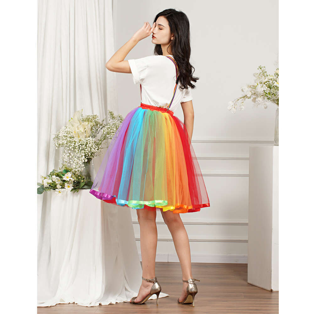 5 Layers Women Rainbow Tutu Short Skirt Soft Tulle Pettiskirt Girls Mesh Skirts Christmas Halloween Cosplay Costumes Ball Gowns