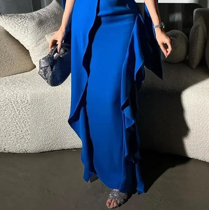 Elegant Party Dresses for Women Autumn Winter Wedding Guest Dress Lace Solid Color Blue Long Dress Female Clothing Outfits 240710